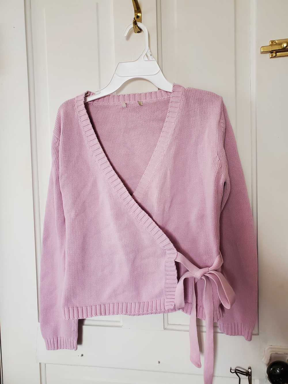 Wrap-Front V-Neck Knit Sweater Cardigan - Light Mauve